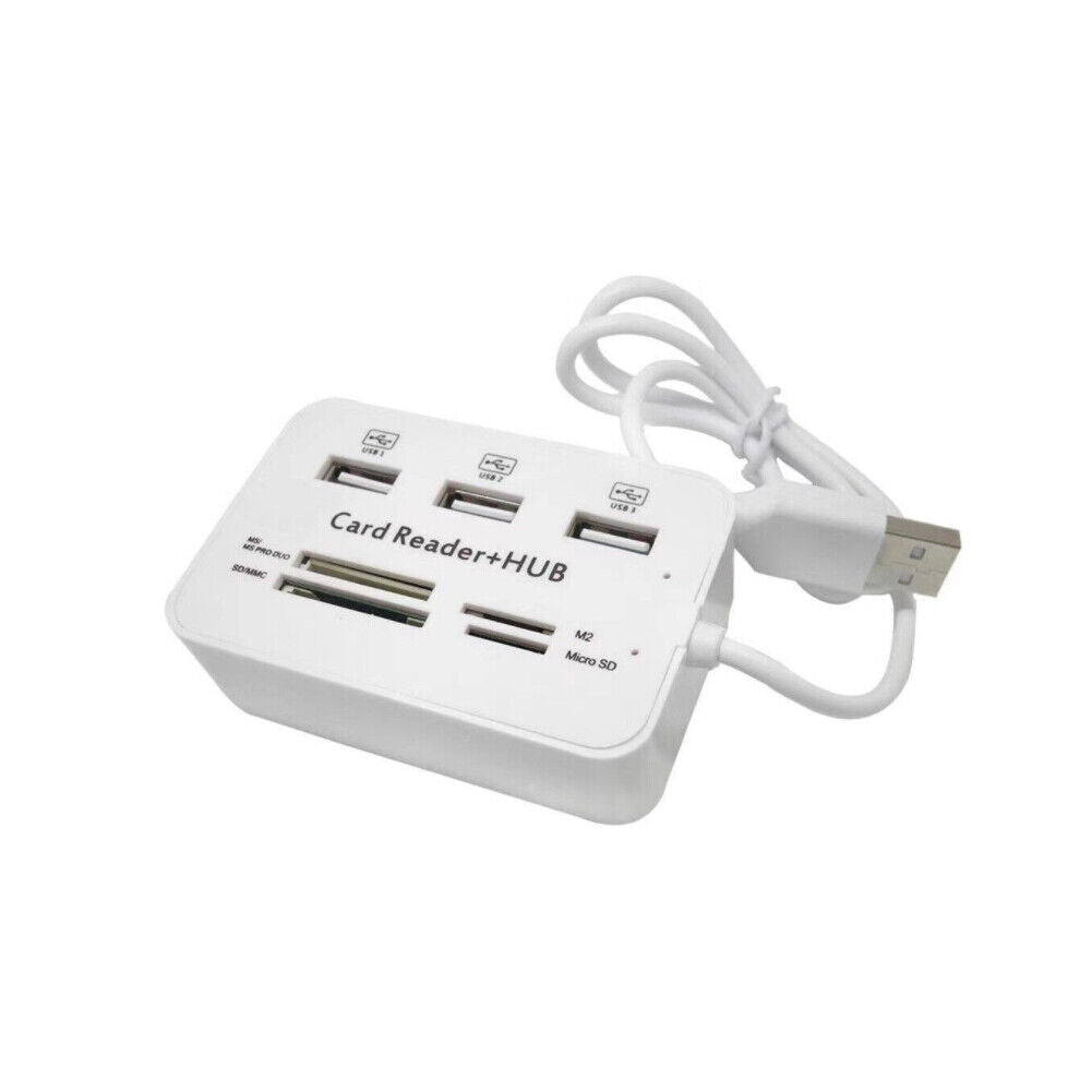 US 1-2 Pack 3 Ports USB 2.0 Hub High Speed MS SD M2 TF Memory Card Reader