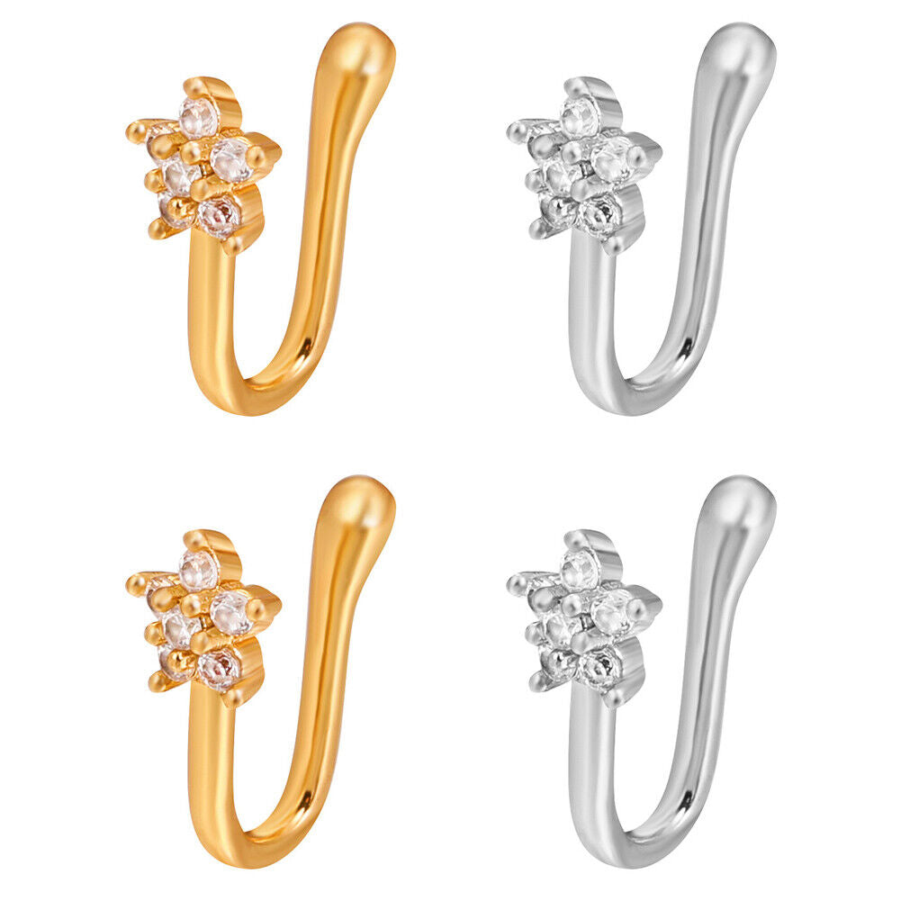 US 2 Pcs Star Heart Crown Nose Ring Copper Durable Fake Non-Pierced Nose Clip