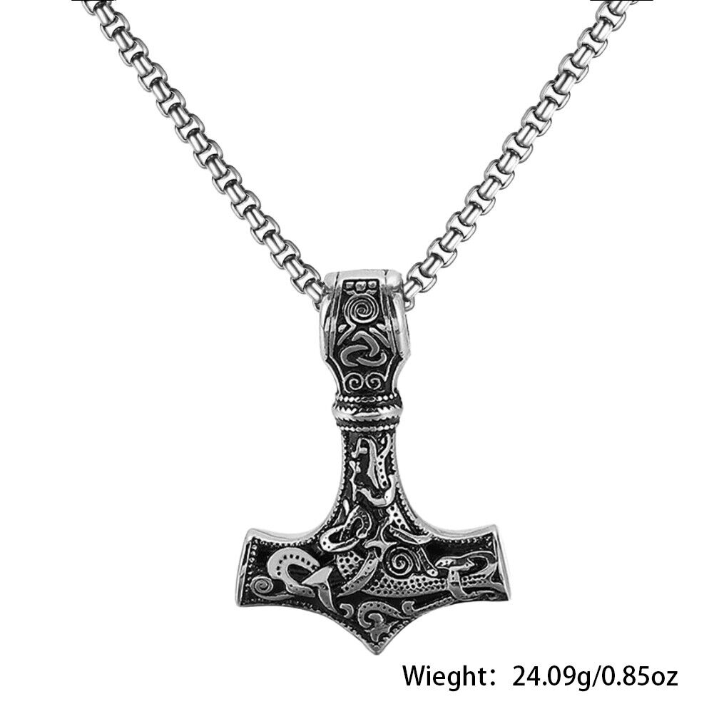US Men Stainless Steel Norse Viking Thors Hammer Mjolnir Pendant Necklace