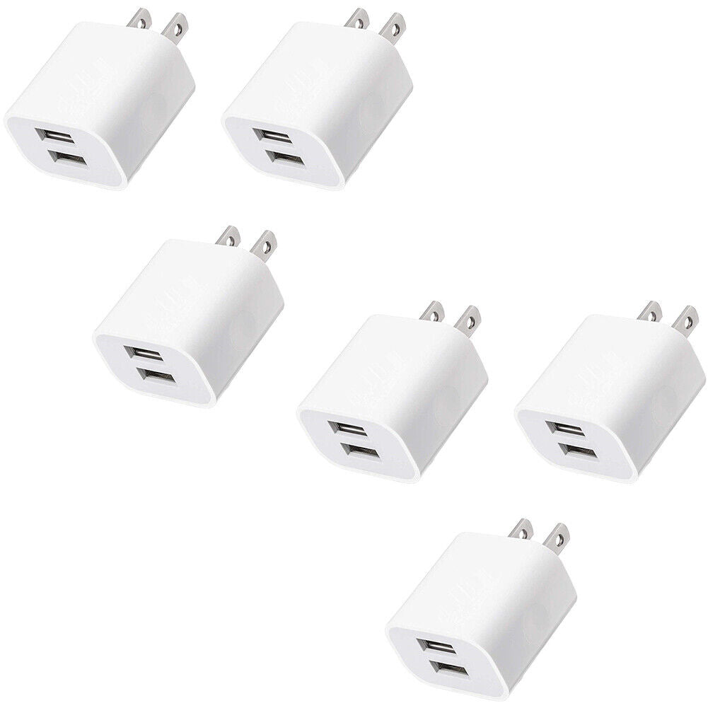 US 3-6 Pcs USB Charger Adapter Dual Port Power Adapter High-Speed Data Sync Wall