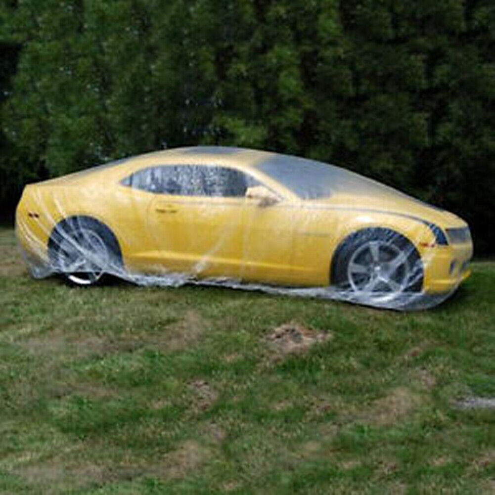 US 5-10Pc Clear Plastic Car Cover Dust Rain Elastic Band Disposable Auto Protect