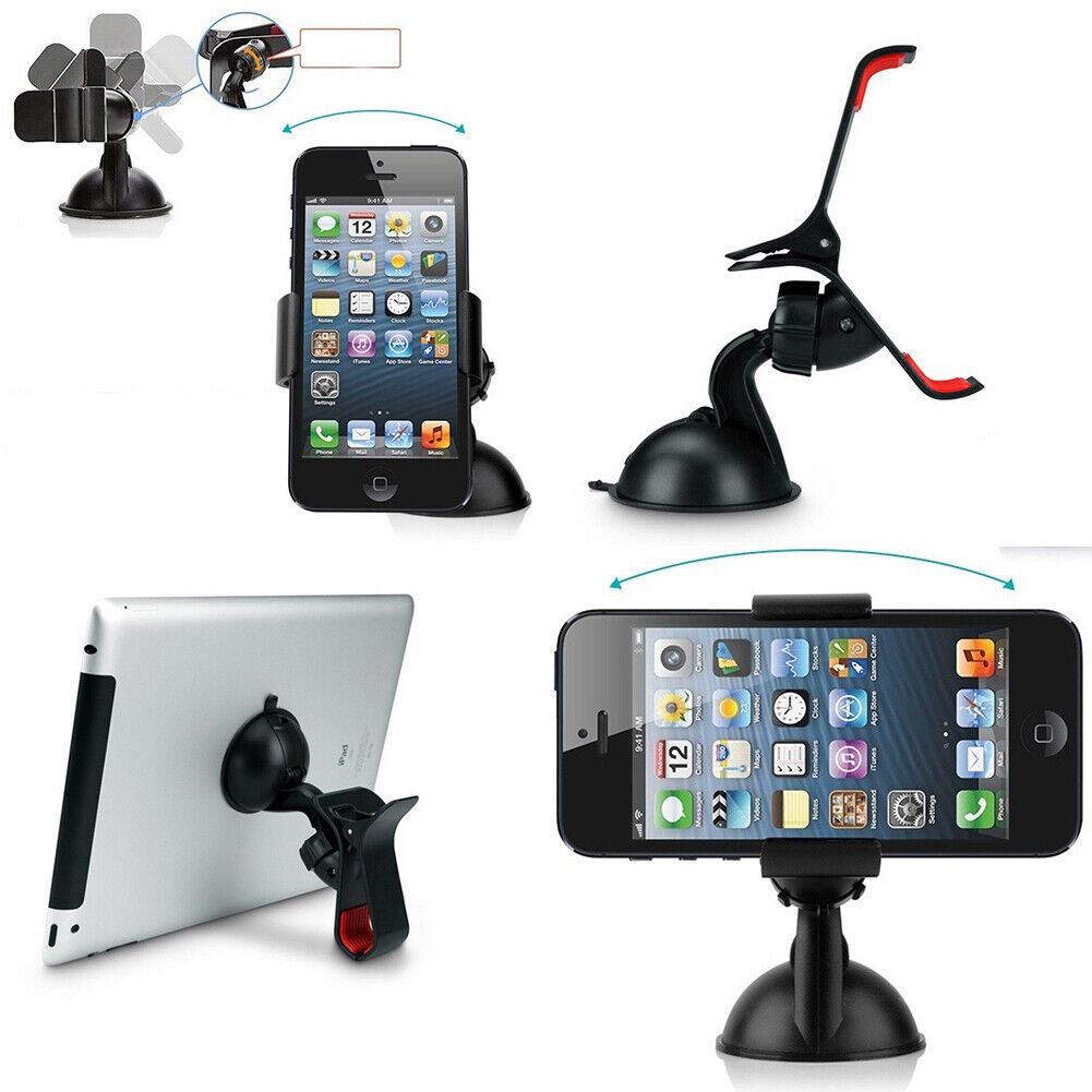 US2-4Pc 360°Rotating Car Windshield Mount Holder Stand Bracket For iPhone Phone