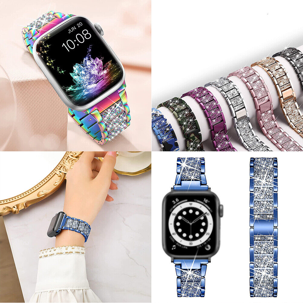 US Bling Diamond Stainless Steel Band Strap For Apple iWatch Series 1-7, 38-44MM