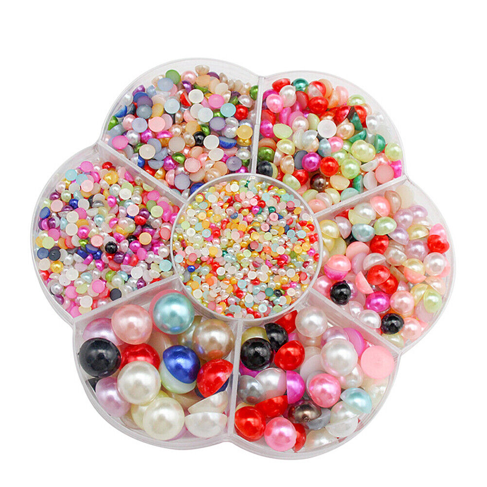 US 5600~11200 Set DIY Half Artificial Pearl Bead Flat Back Beads Craft Nail Art