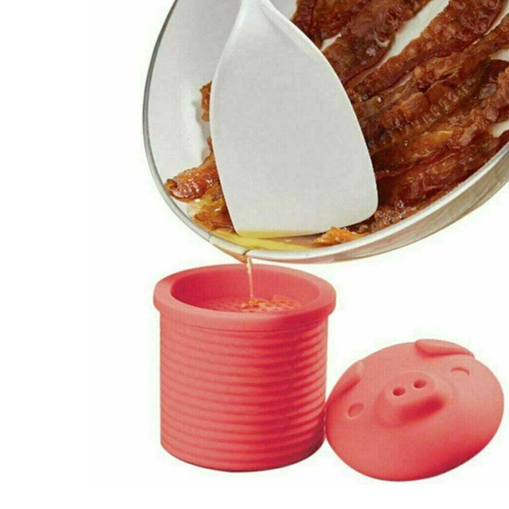 US 2-4 Pig Bacon Grease Container Silicone Bin Oil Mesh Strainer Holder Storage