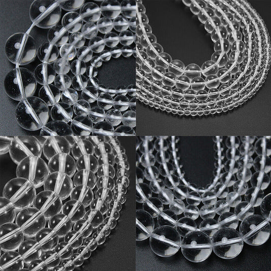 US 6/8/10MM Crystal Quartz Genuine Natural Grade AA Gemstone Round Loose Beads