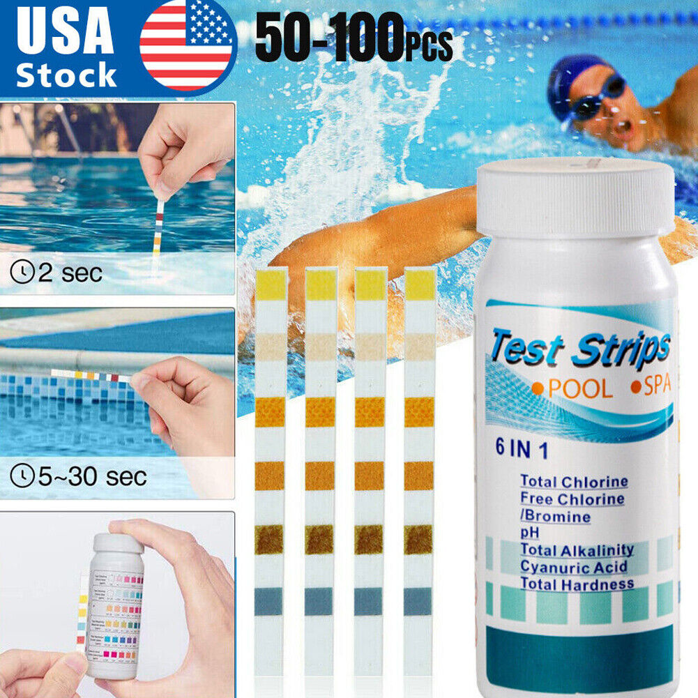 US 100-200 Pc 6IN1 Chlorine Dip Pool Test Strips Swimming Pool Spa PH Tester Kit