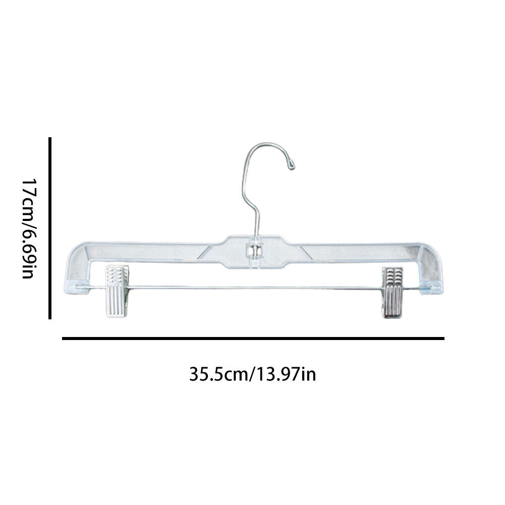US 20 Pack 14 inch Clear Plastic Skirt and Pants Hangers  Adjustable Metal Clips