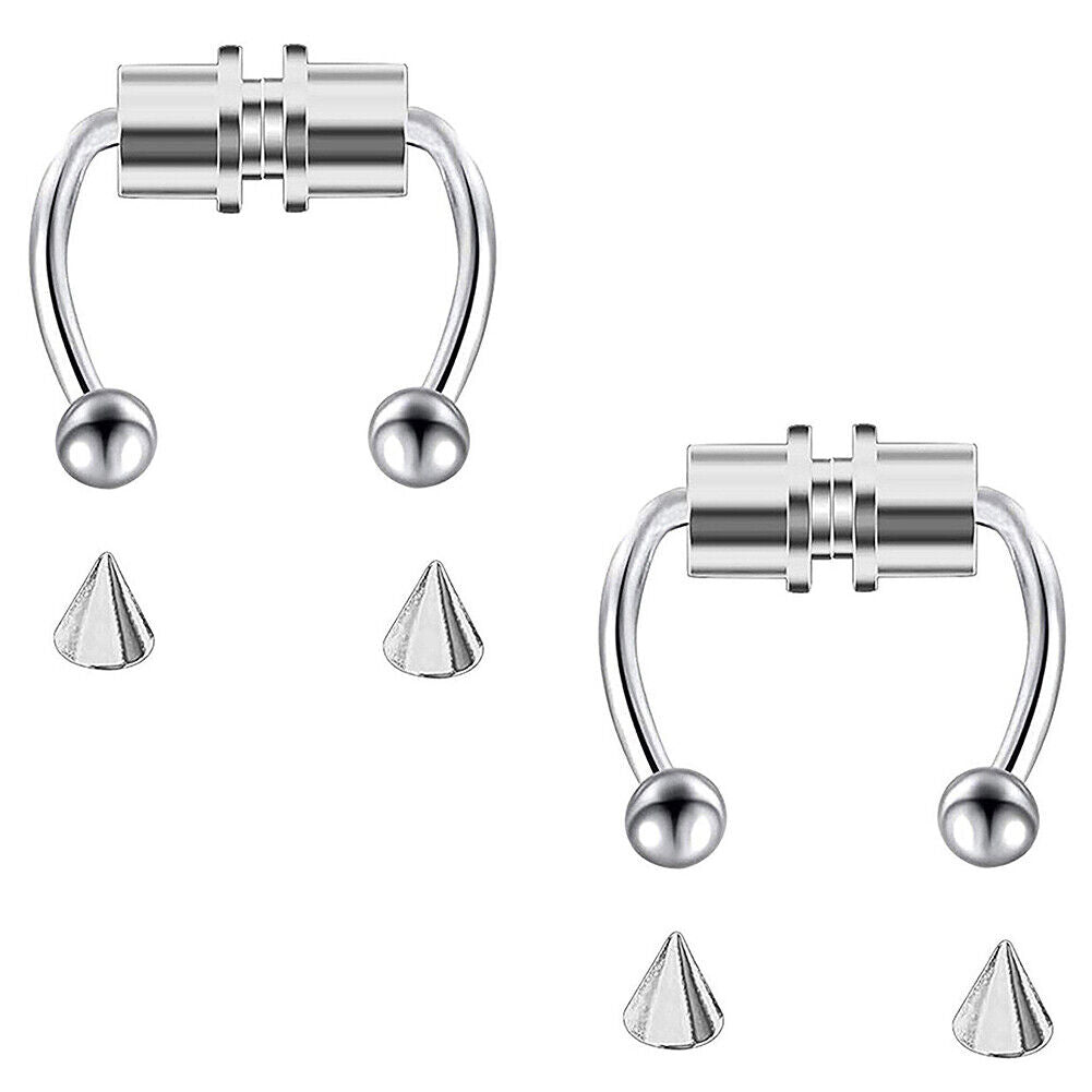 US 1-2 Pcs Magnetic Septum Nose Ring Stainless Steel Fake Non Piercing Nose Clip