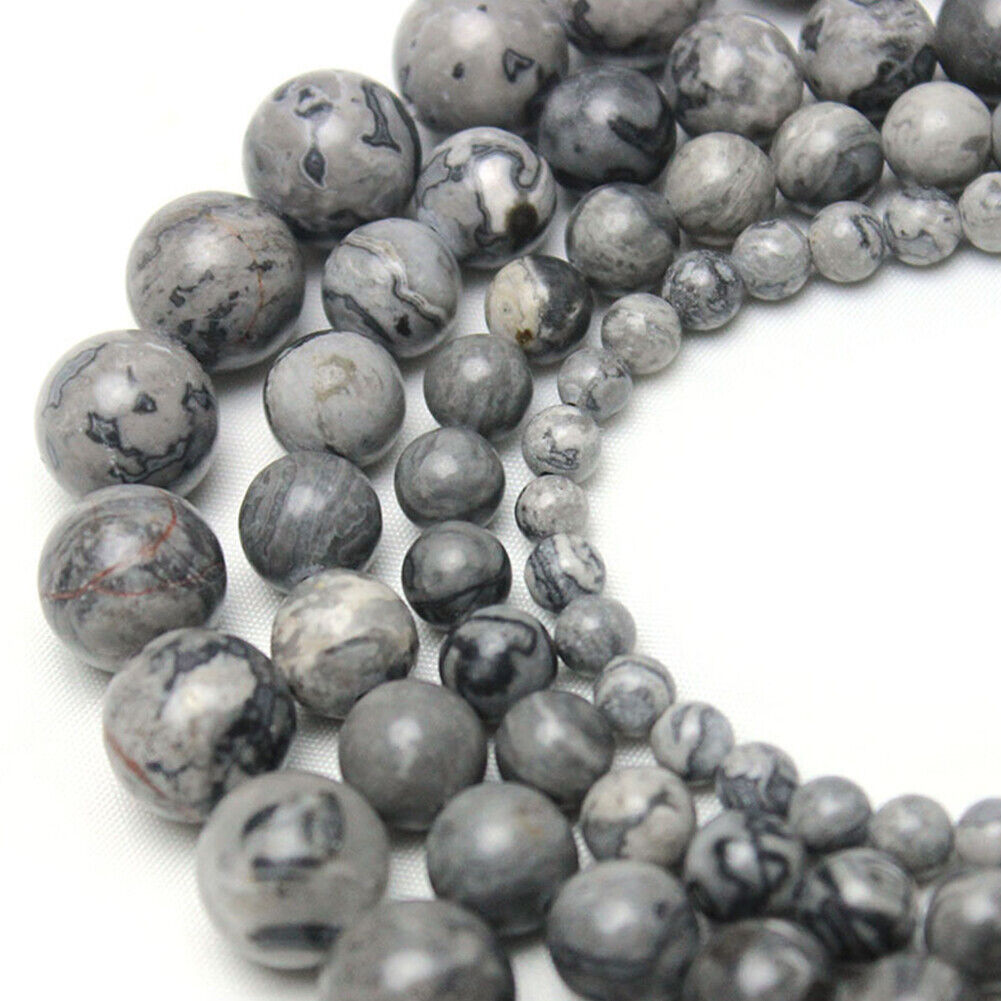 US 6/8/10mm Natural Stone Map Jasper Beads Round Spacer For Jewelry Making DIY
