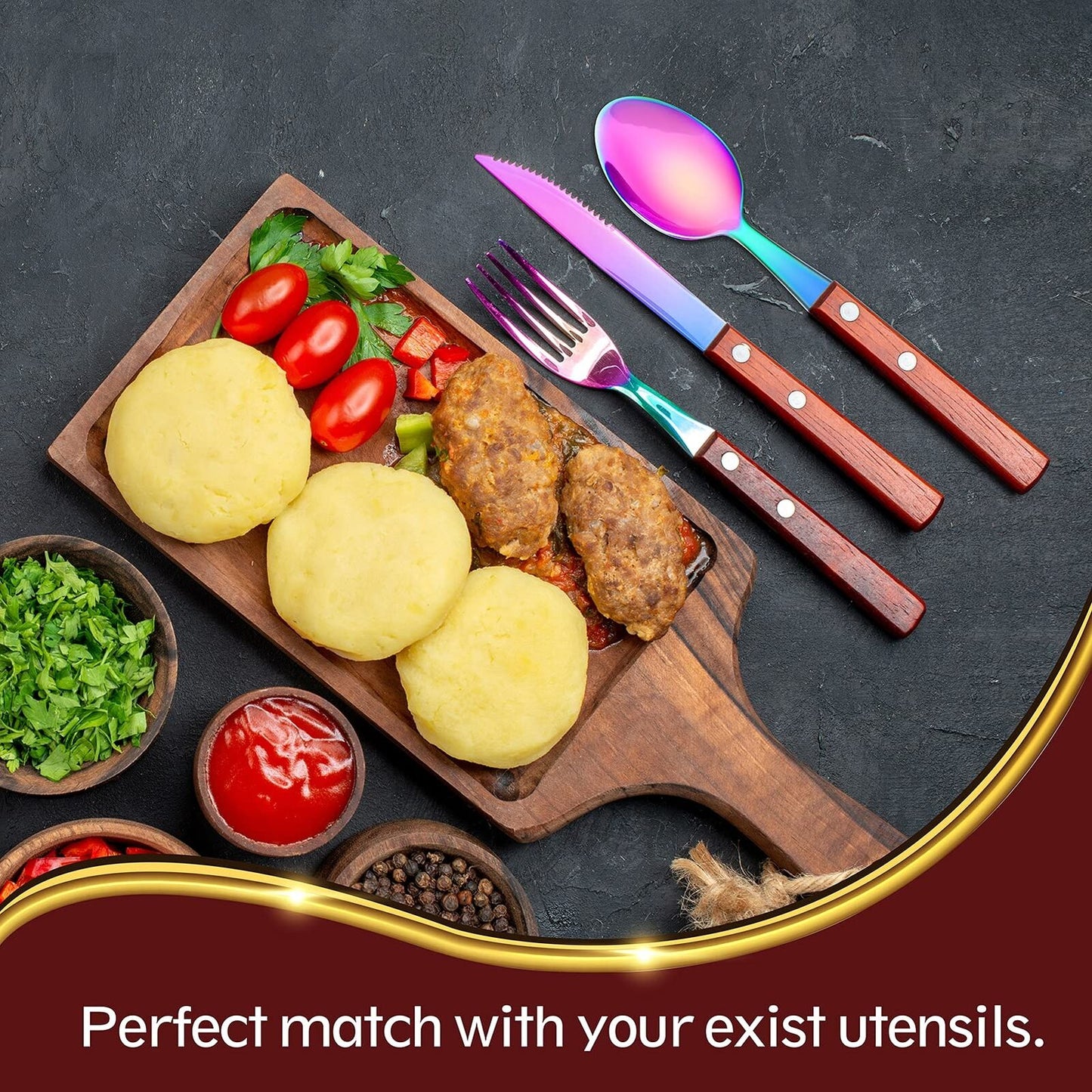 Reusable Camping Travel Utensils with Carrying Pouch， Flatware Set of Stainless
