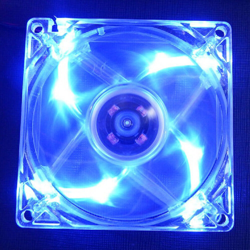 US 2-4 80mm Computer PC Clear Case Cooling Fan With LED - Blue