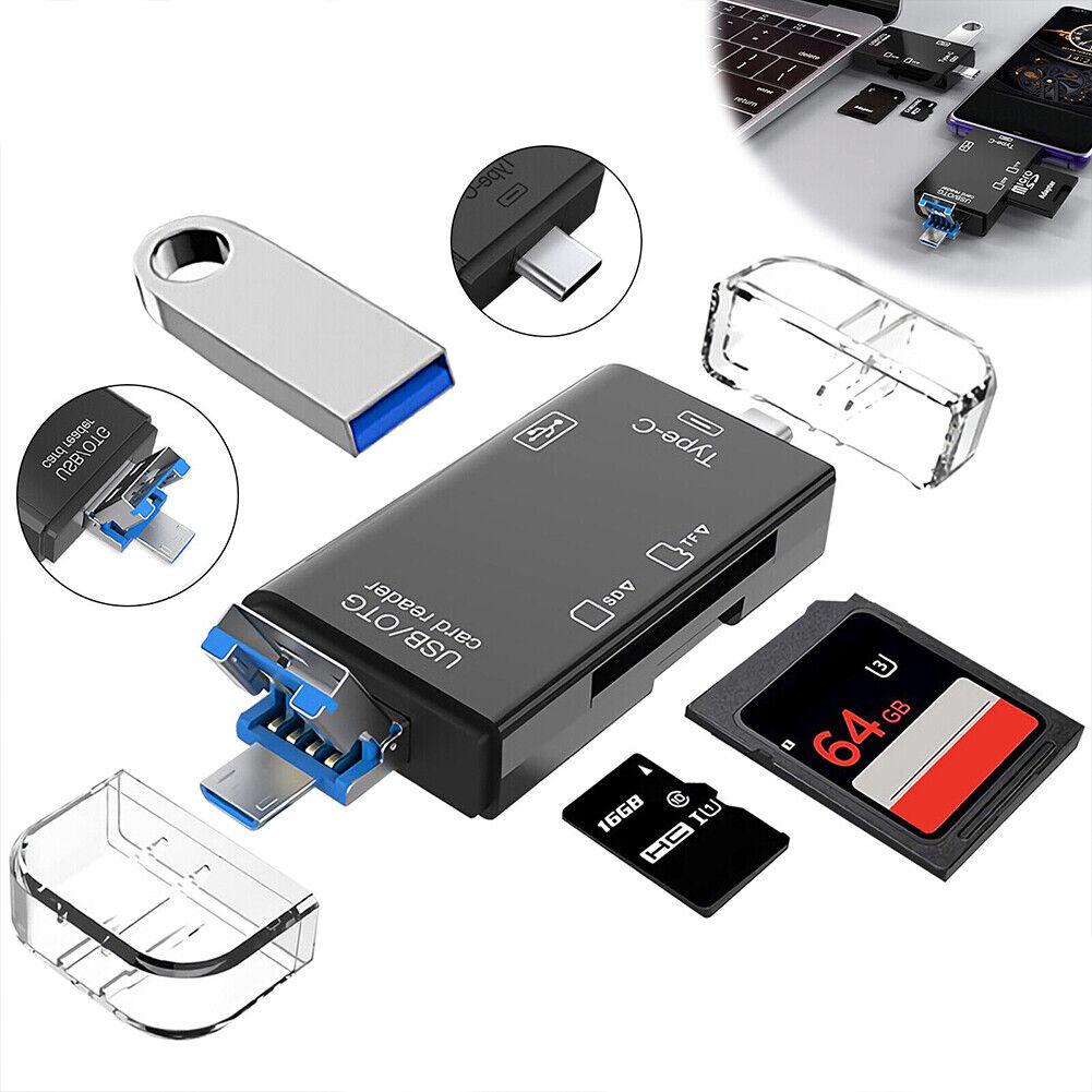 US 1-2 Pc USB 3.0 6 in 1 Card Reader TF SD Card USB C OTG For Android Phone PC