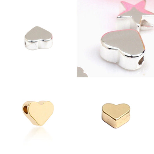 US 60-120 Pc 14K Gold Heart Spacer Beads Charm Brass Loose Bead Jewelry Making