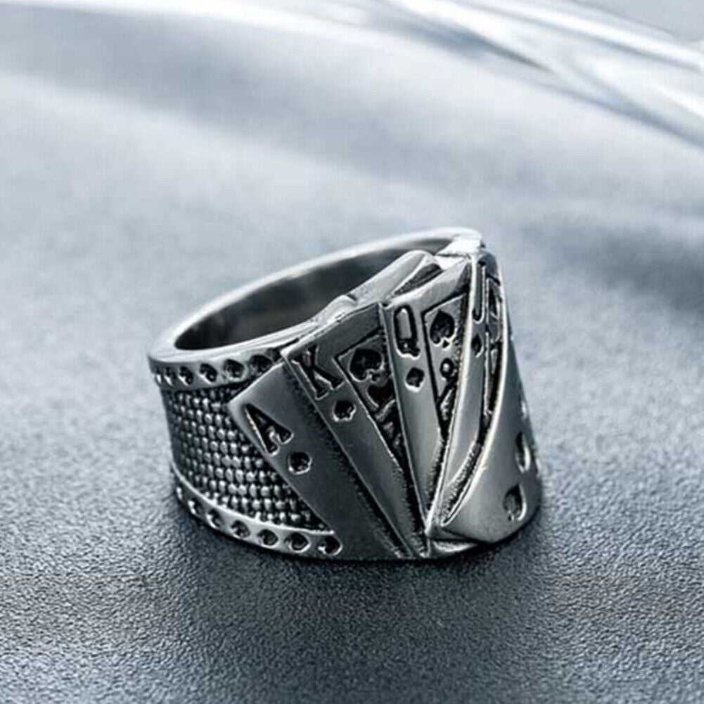 US 1-2 Pack Retro Vintage Steel Lucky Poker Ring Games Casino Party Biker Men
