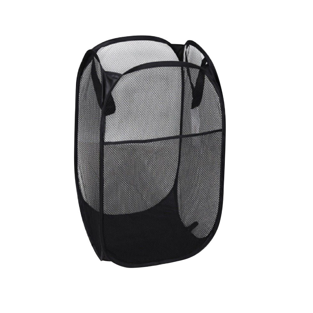 US 1-2 Pcs Laundry Baskets Foldable Pop Up Tidy Mesh Washing Laundry Basket Bag