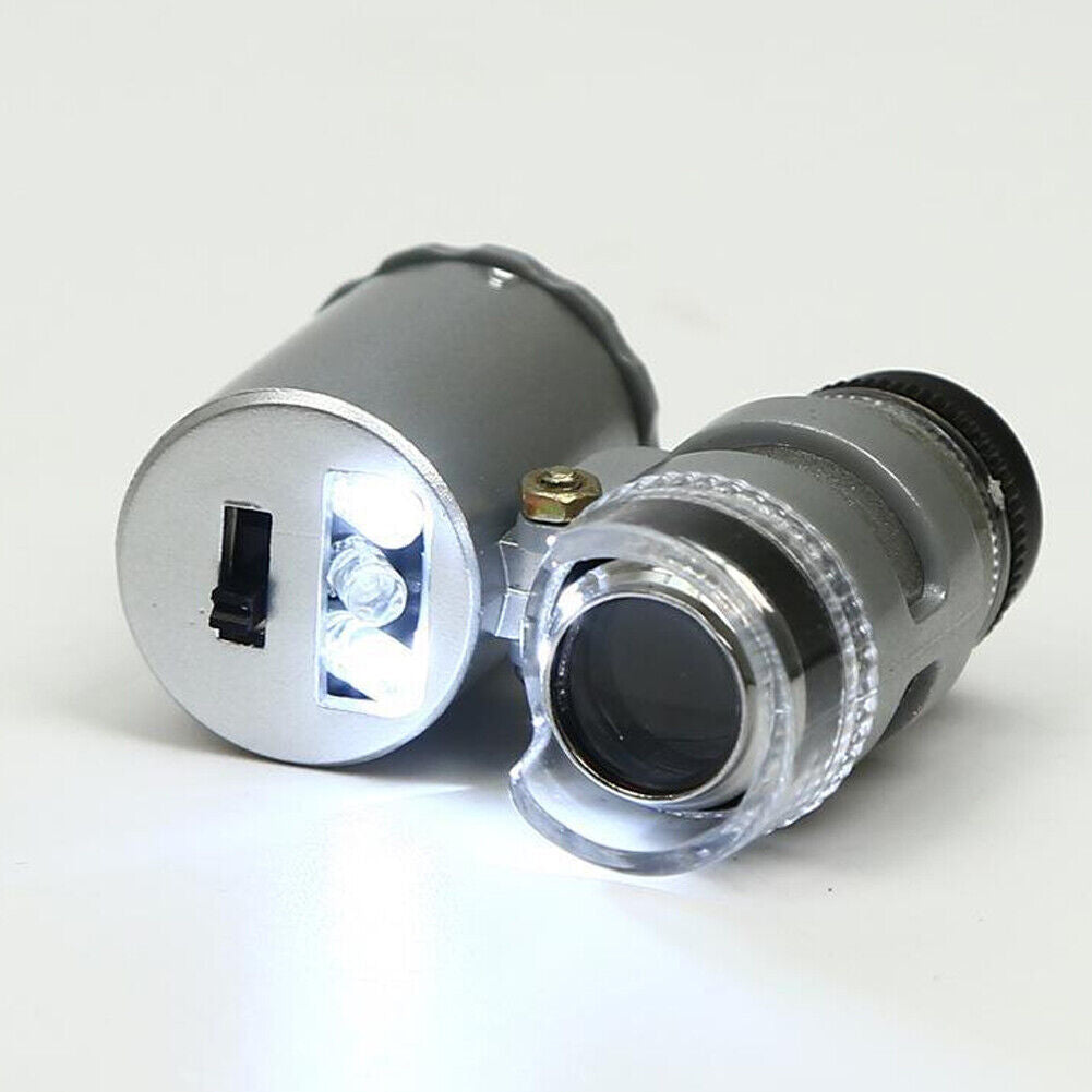 US 2-4 Pc Jewellers Pocket Magnifier 60X Jewelry Magnifying Loupe With Led Light