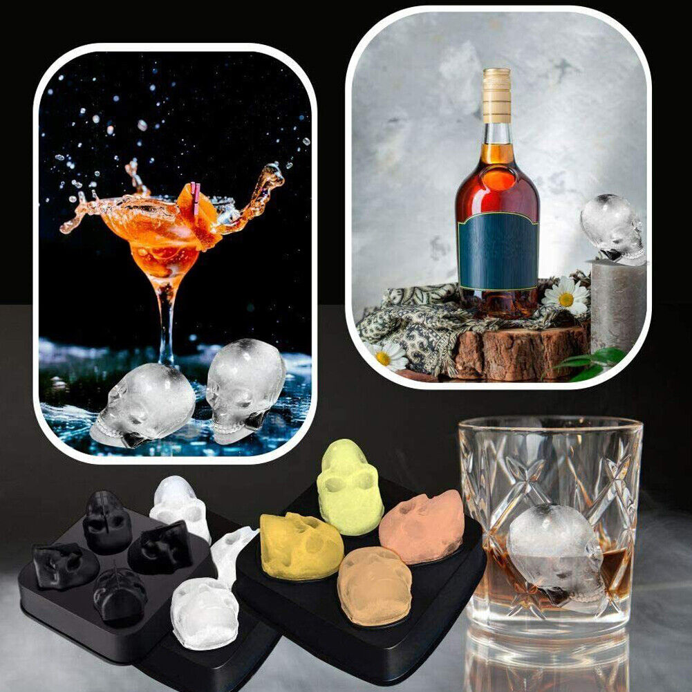 US 2-4 Pcs Shaped 3D Skull Ice Cube Mold Tray Stackable Silicone Ball Mold Party