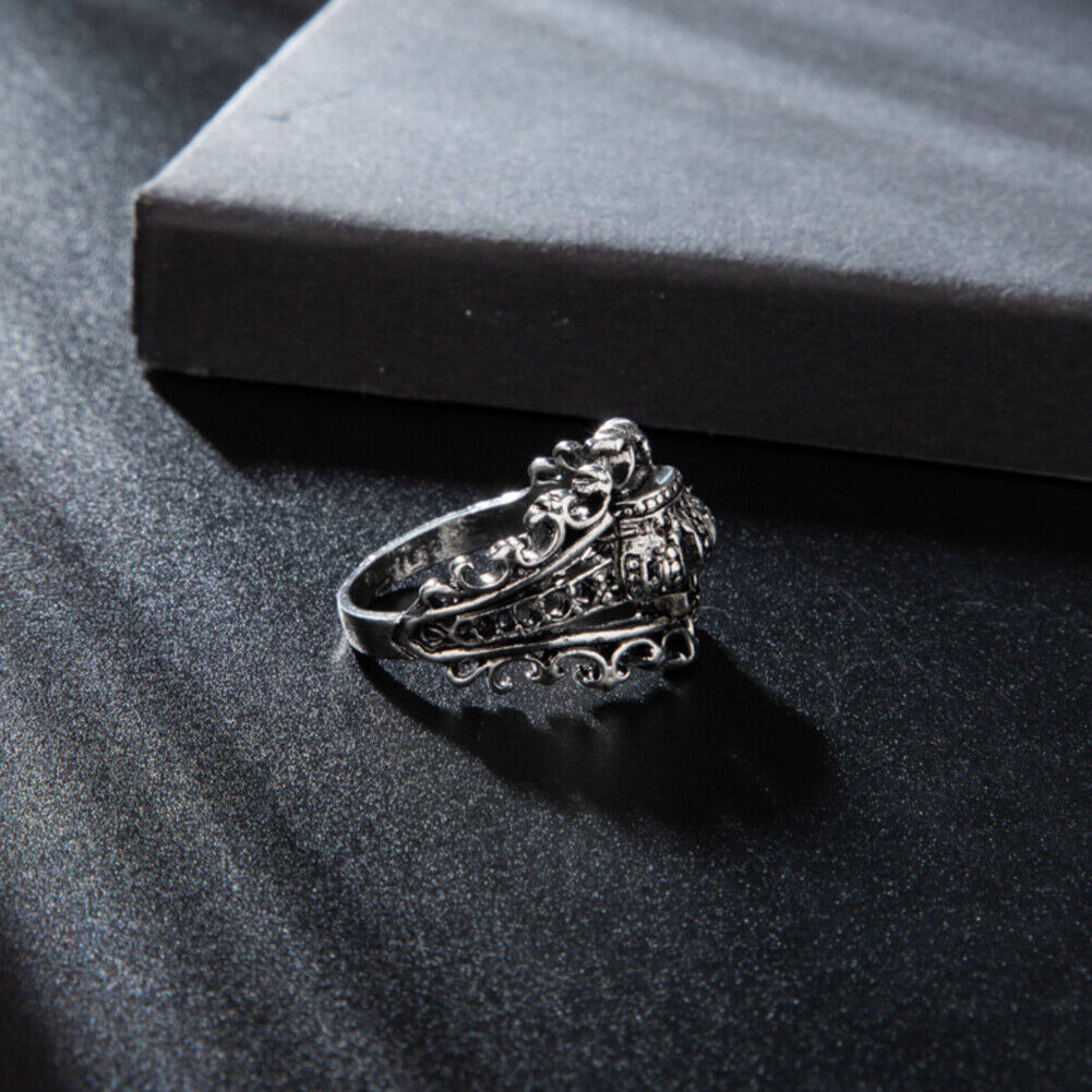US 1-2 Pcs Mens Black CZ King Crown Ring Men Stainless Steel Size 7 8 9 10 11