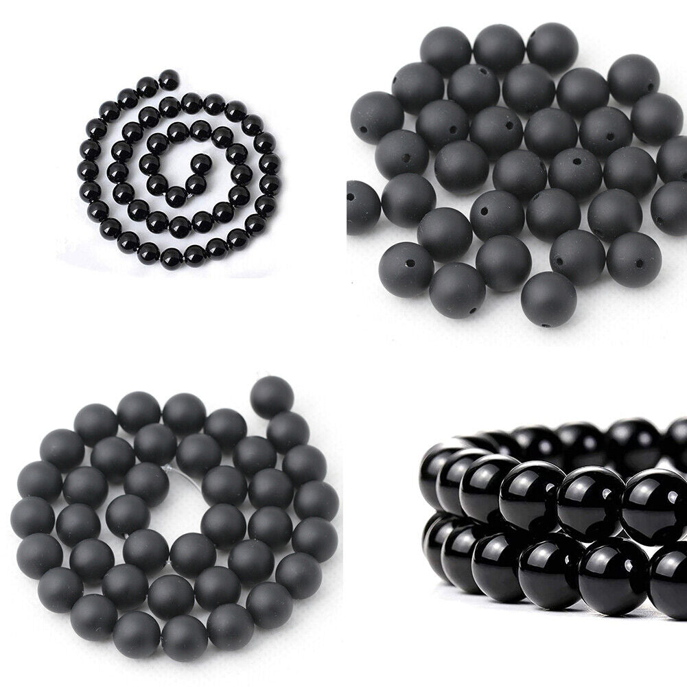 US 5 Strands Black Matte Onyx Bead Natural Frosted Gemstone Agate Round Necklace