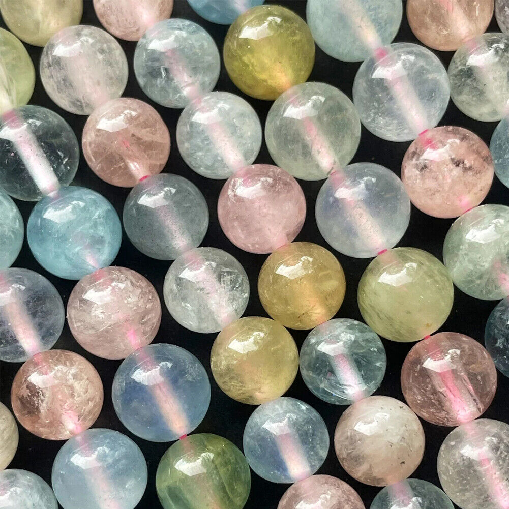 US 6~10mm Morganite Beads Strand Round Loose Natural Gemstone for Jewelry Making