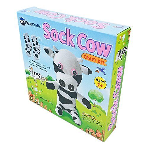 SadoCrafts Sock Sew Your Own Sock Doll Sewing Craft Kit Sew Bear Cow Dog