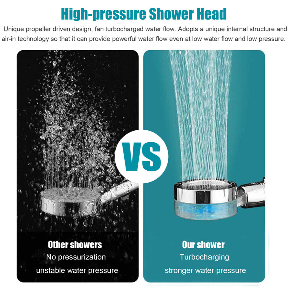 US Water Saving Flow 360 Spinning High Pressure Nozzle Shower Head w/ Turbo Fan