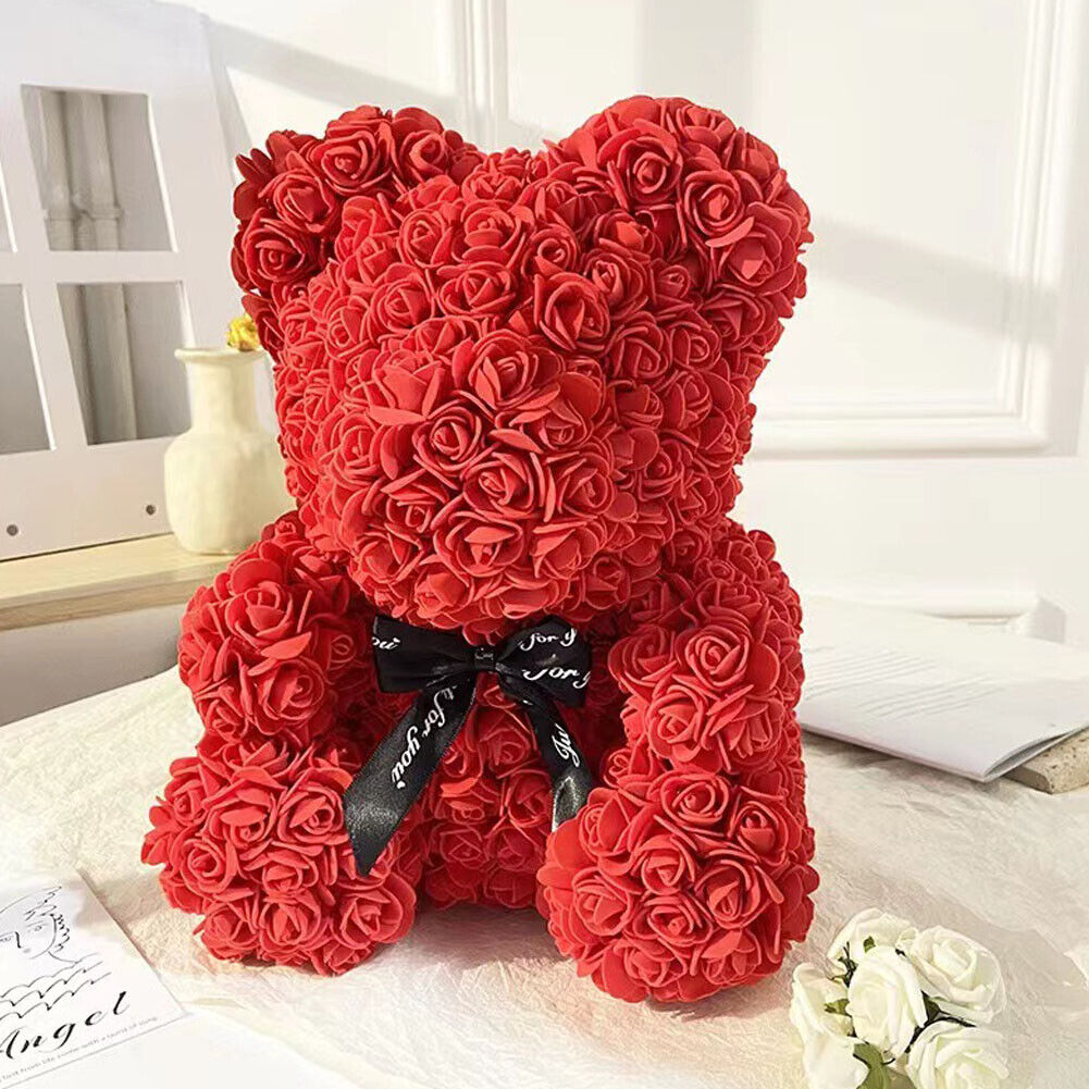 US1-2Pc 9.84Inch Flower Floral Foam Rose Teddy Bear Romantic Valentine'sDay Gift