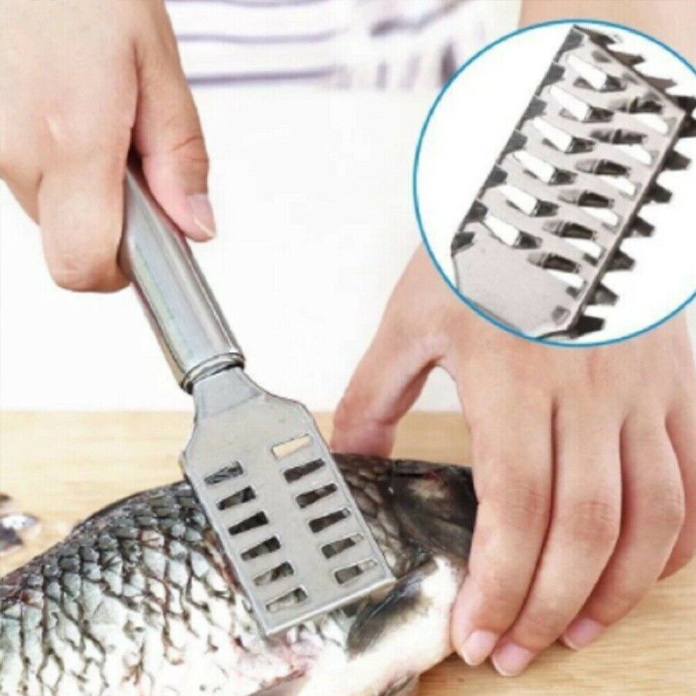 US 1-2 Pack Fish Scaler Brush Scraper Remover Stainless Steel Sawtooth Handle