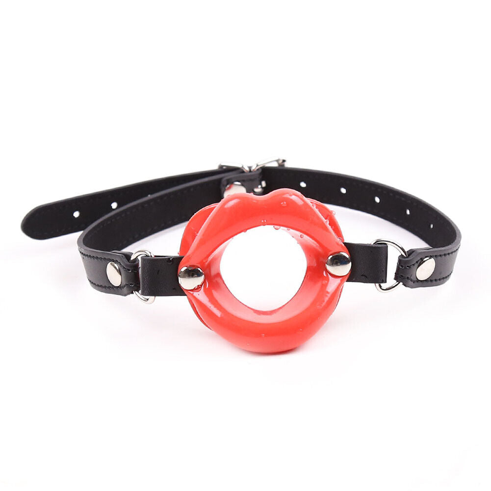 US Lips Shaped Opening O Ring Mouth Gag Silicone Buckle Leather Belt Strap BDSM