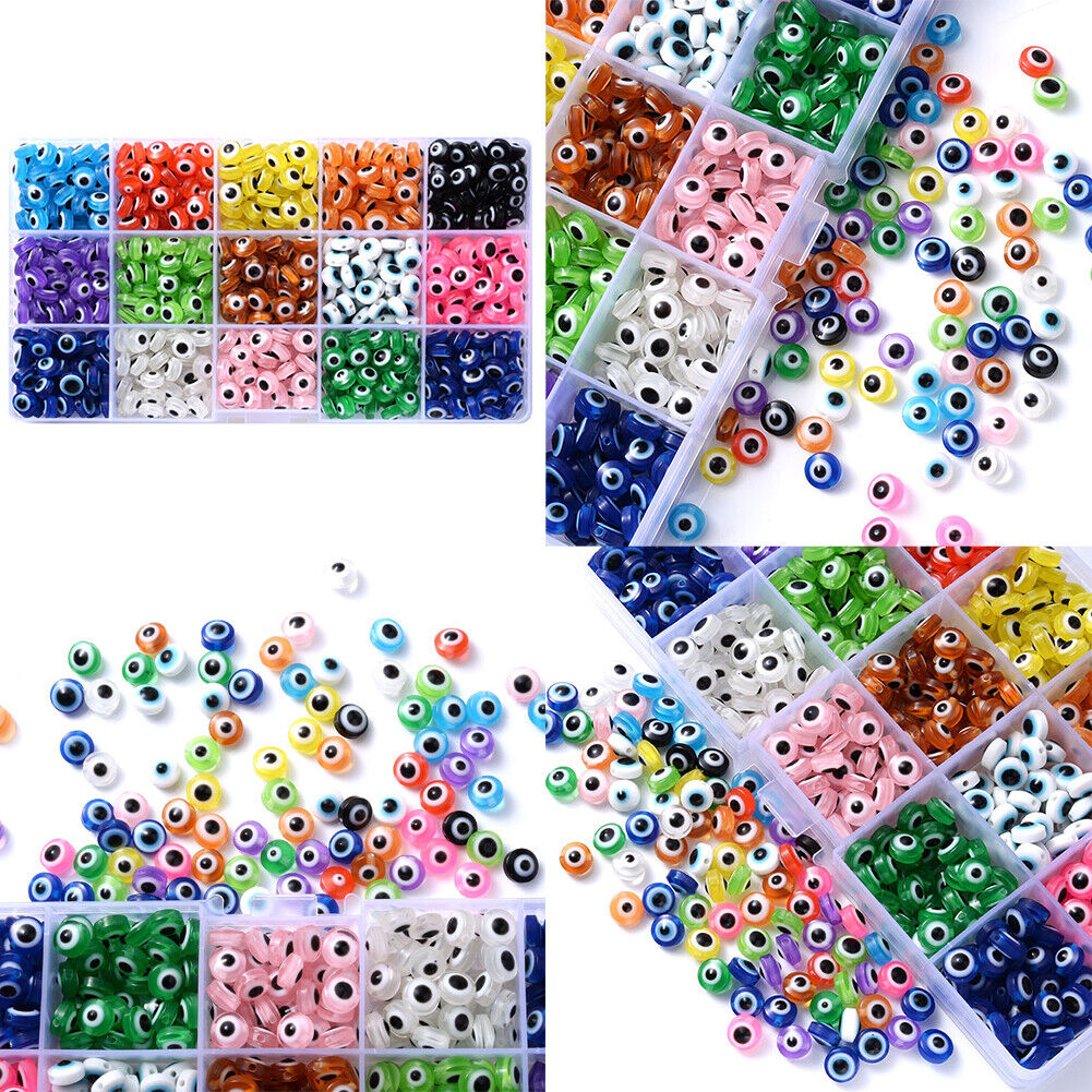 US 750-1050 6/8mm Evil Eye Bead Charm Flat Resin Spacer Turkish Bead DIY Jewelry
