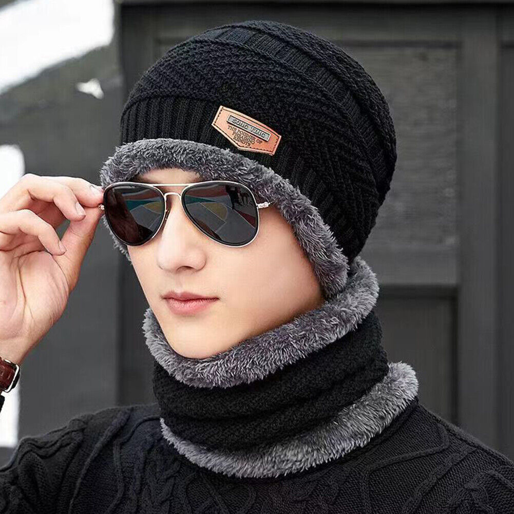 US 2-4 Pack Men Women Winter Baggy Slouchy Knit Warm Beanie Hat Scarf Set Skull