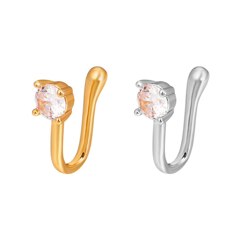 US 2 Pcs Star Heart Crown Nose Ring Copper Durable Fake Non-Pierced Nose Clip