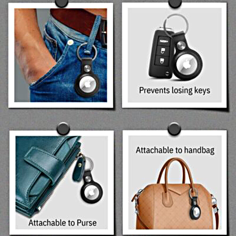 US 1-2 Pack Genuine Leather Air Tag Holder Keychain Case for Apple Air Tag Case