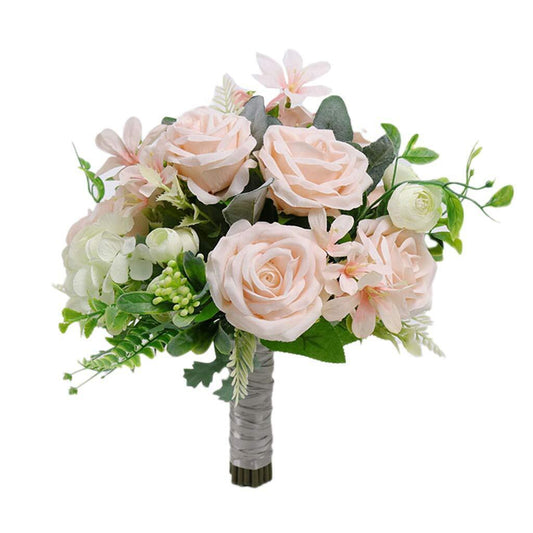 Bridal Holding Wedding Bouquet Fabric Light Coral Ivory Rose Peony Mix Flowers