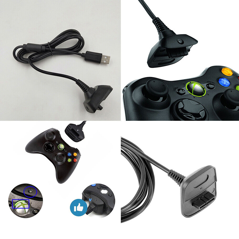 US 2-4 Pcs For Xbox 360 Black Wireless Controller USB Charging Cable Replacement