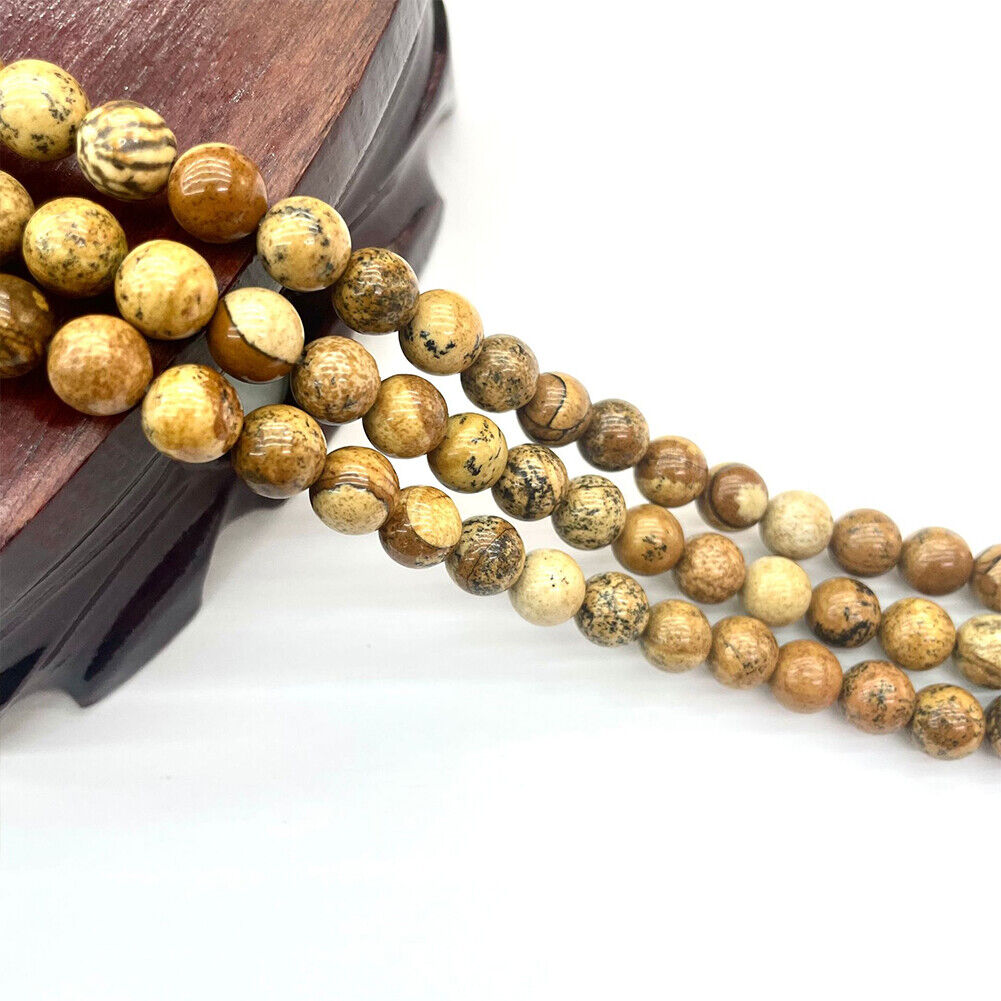 US 6/8/10 MM Picture Jasper Beads Grade AAA Genuine Natural Gemstone Round Loose