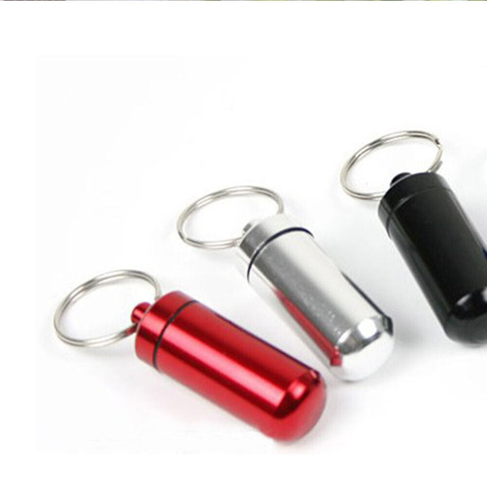 US 6-12 Aluminum Metal Pill Box Case Organizer Keychain Outdoor Medicine Bottle