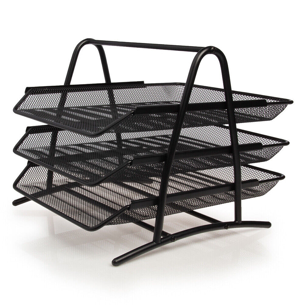 US Mesh Notebook Letter Tray 3 Tier Desk Organizer For Office Supplies Folders