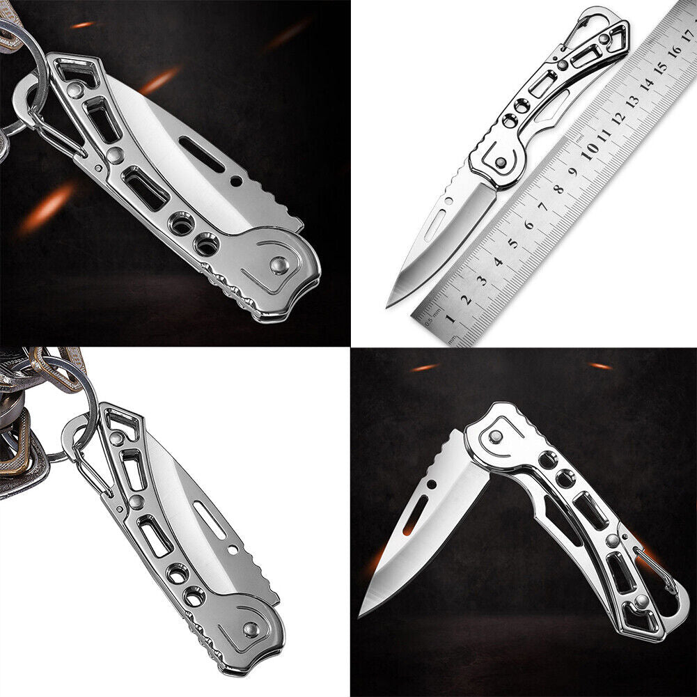 US 2-4 Pc Outdoor Camping Fold Knife EDC Pocket Survival Folding Knife Carabiner