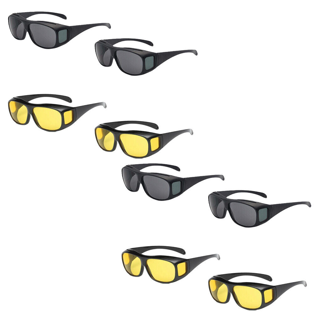 US 4-8Pc HD Night Vision Glasses Men Women Driving Sports Wraparound Fit Over