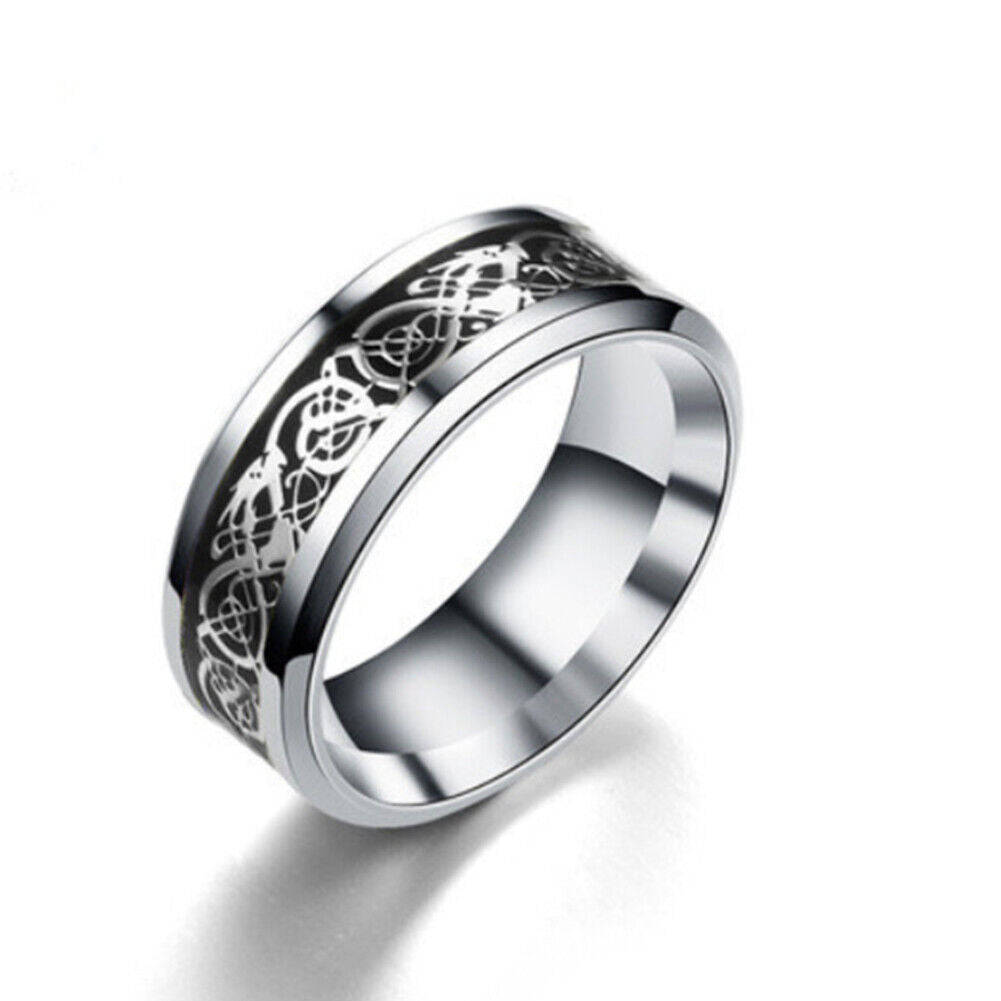 US 2-4 Pc Mens Celtic Blue Stainless Steel Dragon Wedding Band Ring Men Women