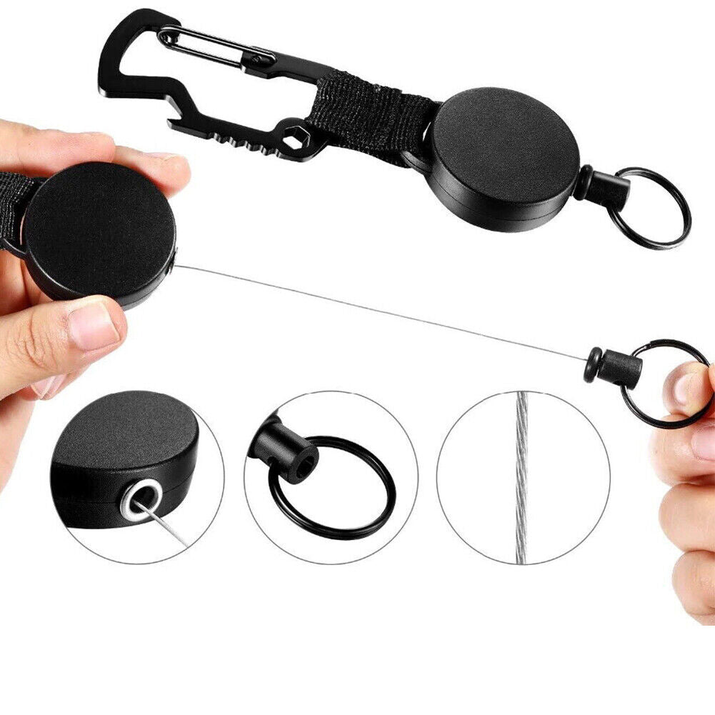 US 1-2Pc Retractable Key Chain Multifunctional Carabiner Badge Holder Anti Lost