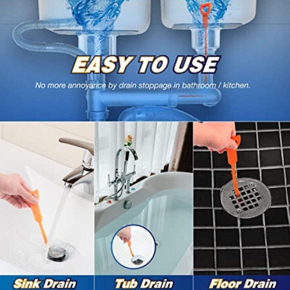 US 10-20 Pack Hair Drain Cleaner Tool 25 Inch Snake Drain Clog Remover Tube Sink