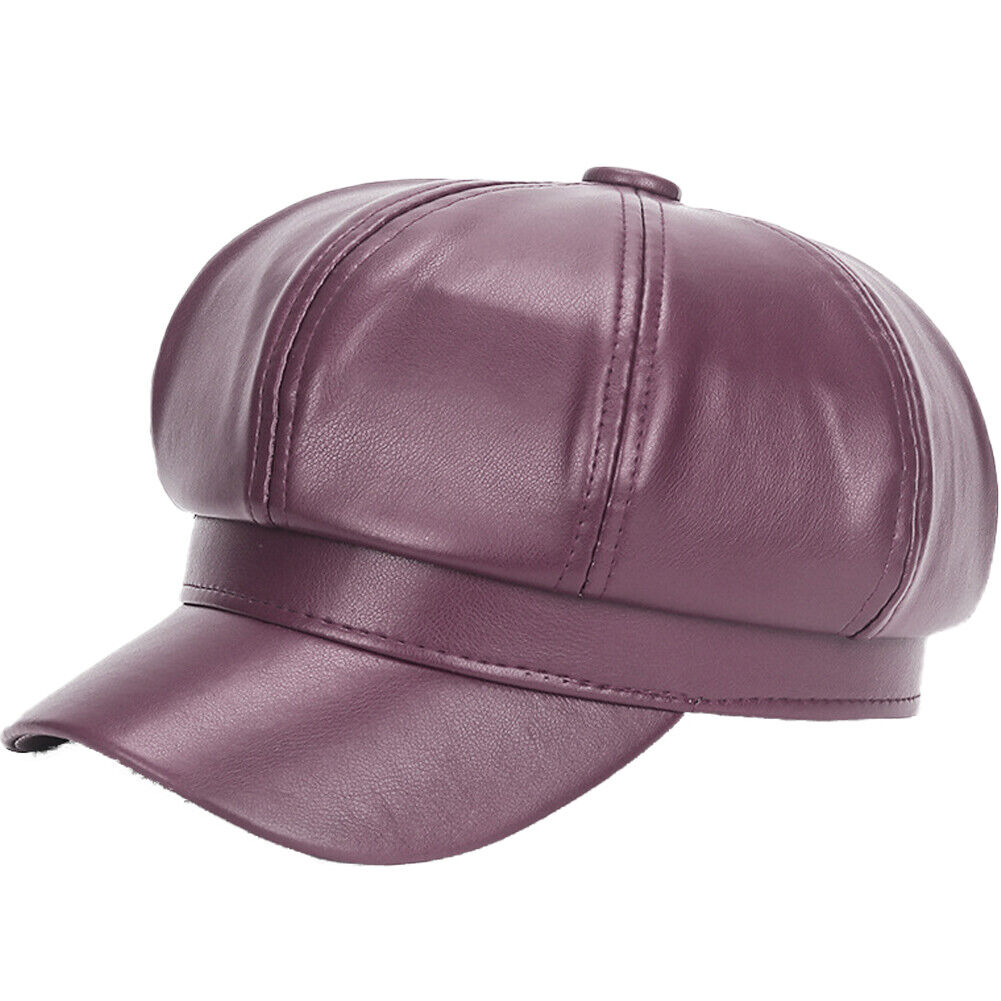 US 1-2Pc Women's PU Leather Plain Fineboy Cap Cabbie Visor Painter Hat Beret Hat