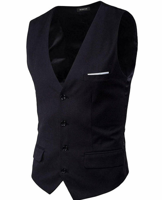 Nidicus Mens Formal Satin V-Neck 4 Button Solid Tuxedo Modern Stylish Suit Vest
