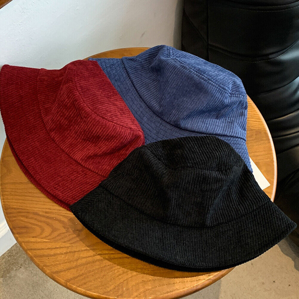 US 1-2 Pack Corduroy Bucket Hat Double Sided Fisherman's Cap Teens Men Women