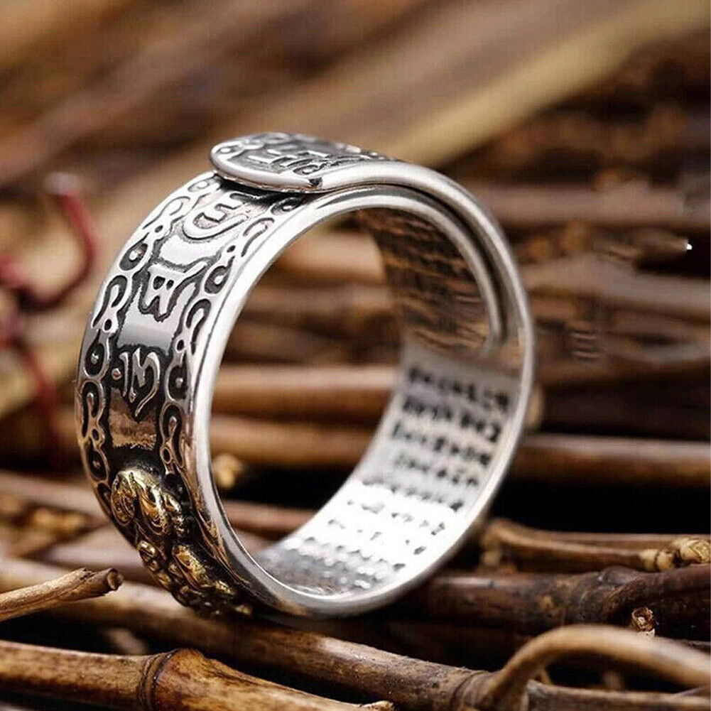 US 3-6 Pack Feng Shui Pixiu Mani Mantra Adjustable Ring Wealth Ring Lucky