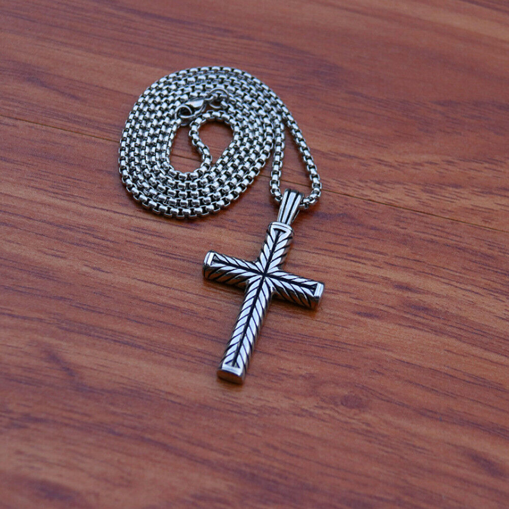 US 2-4 Pack Cool Boys Men Stainless Steel Cross Pendant Necklace Women Chain