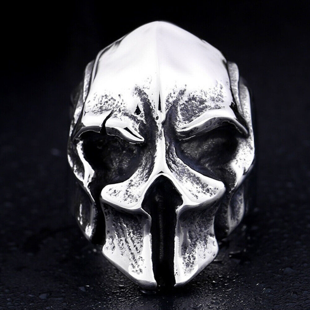 US 2 Pack Biker Gladiator Spartan Helmet Men's Stainless Steel Ring Size 8-12